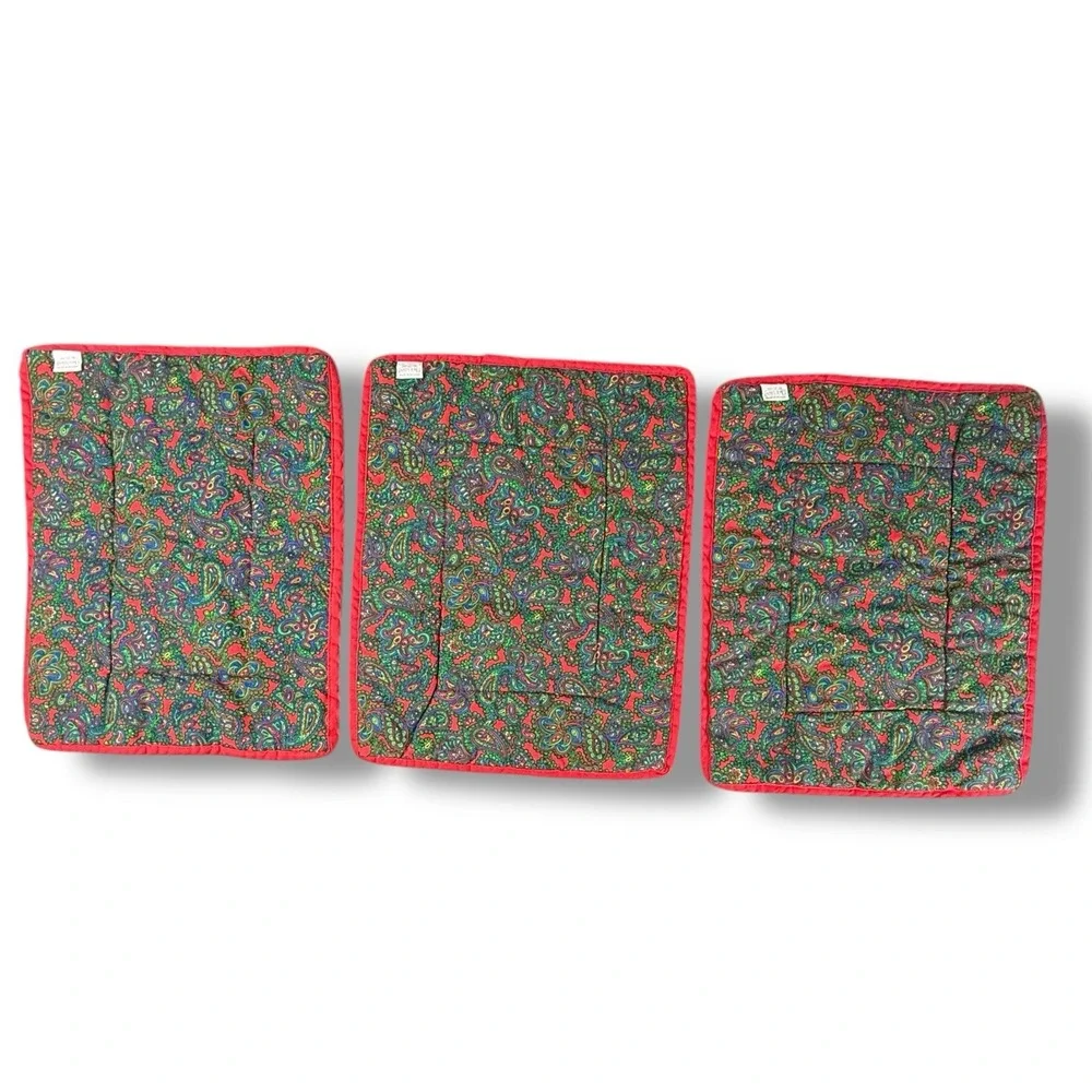 VTG Lands' End Coming Home Red & Green Paisley Placemats & Table Runner 6pc‎ Set